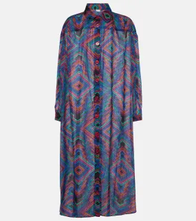 Cotton voile shirt dress with dj Eres print, multicolor