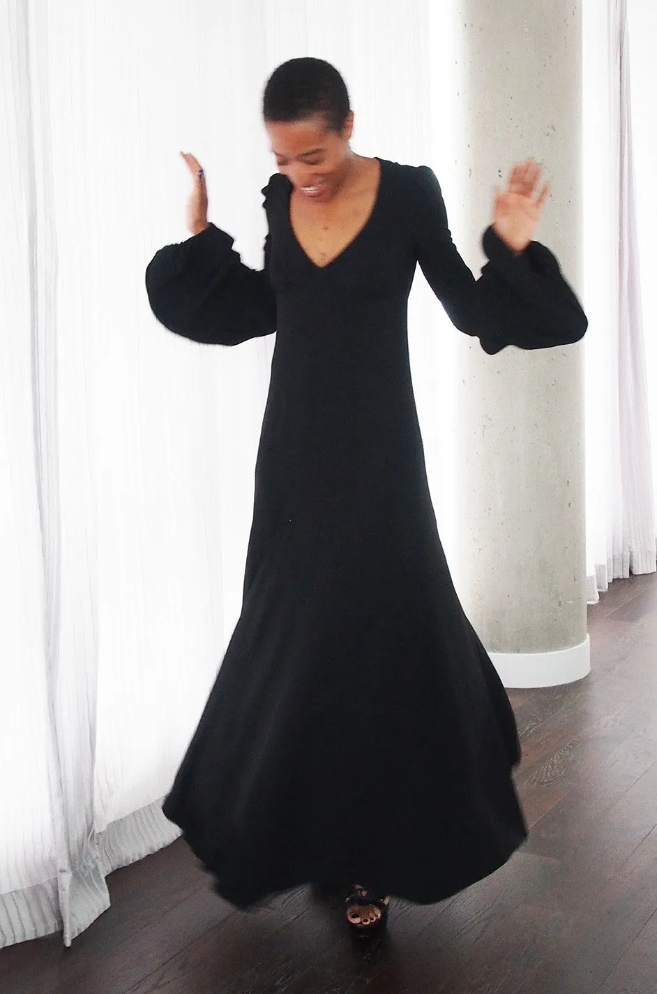 Documented 1970 Biba Bishop Sleeve Moss Crepe Dress