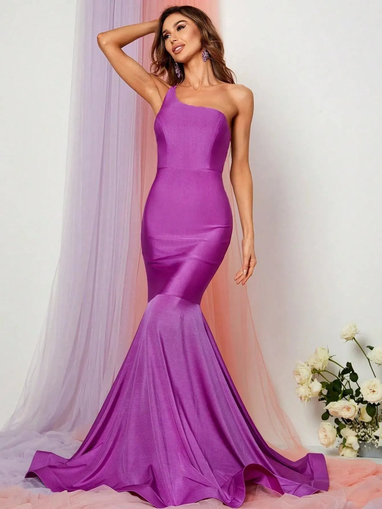 Elegant One Shoulder Mermaid Hem Formal Dresses