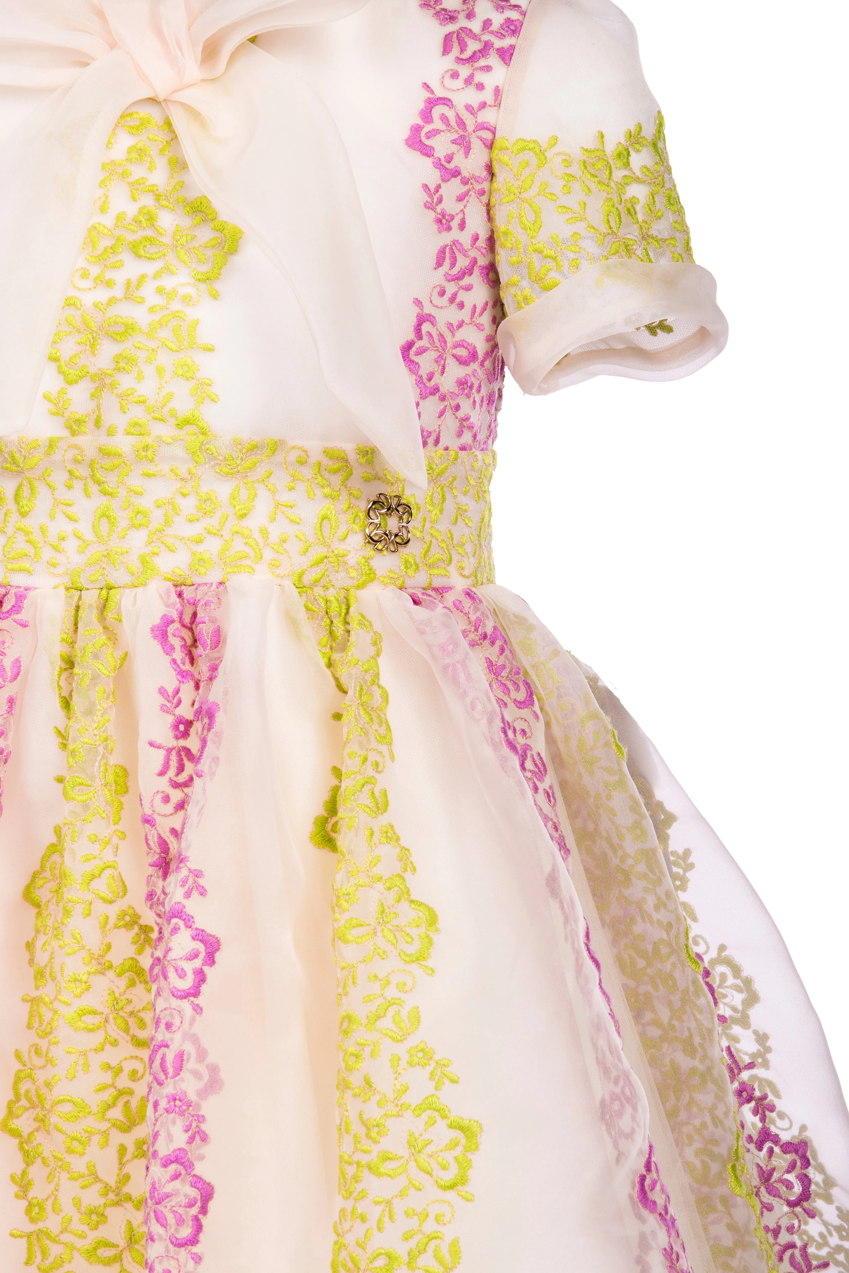 ELIE SAAB Ivory Organza Dress with Lace Overlay