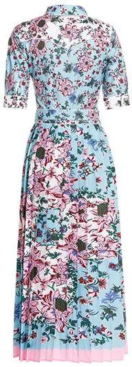 Floral-Printed Short-Sleeve Western Shirt-Dress - Back or Blue