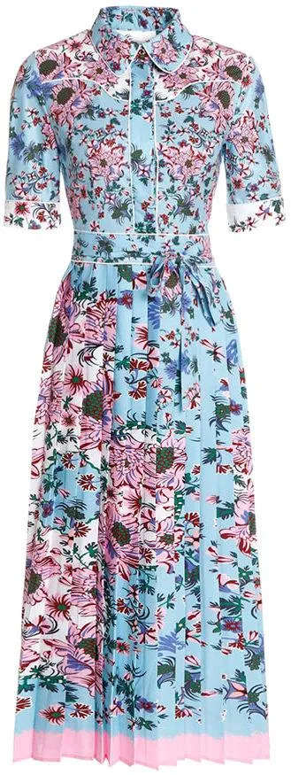 Floral-Printed Short-Sleeve Western Shirt-Dress - Back or Blue