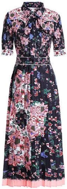 Floral-Printed Short-Sleeve Western Shirt-Dress - Back or Blue