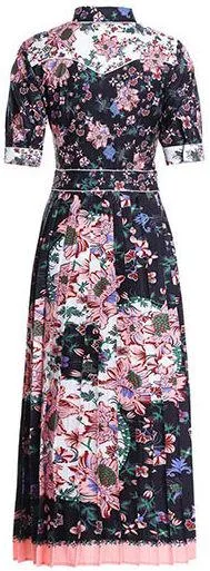 Floral-Printed Short-Sleeve Western Shirt-Dress - Back or Blue
