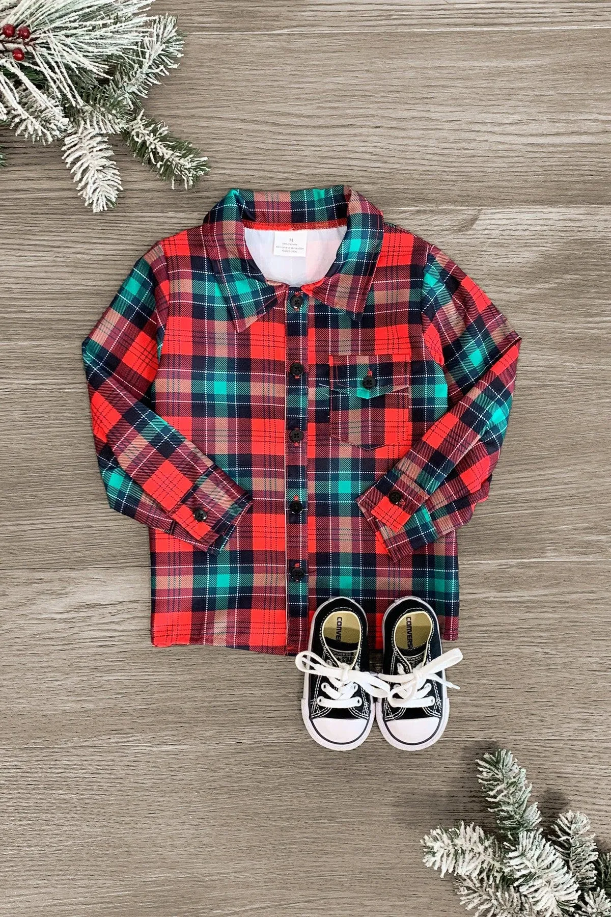 Mom & Kid - Red & Green Plaid Dress & Shirt