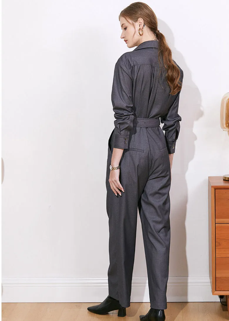 Noelle Long Sleeve Belted Jumpsuit