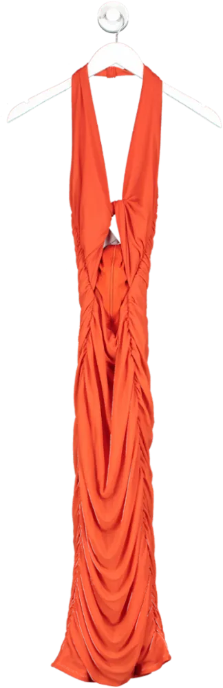 Oh Polly Adora Low Plunge Ruched Dress In Orange UK 12