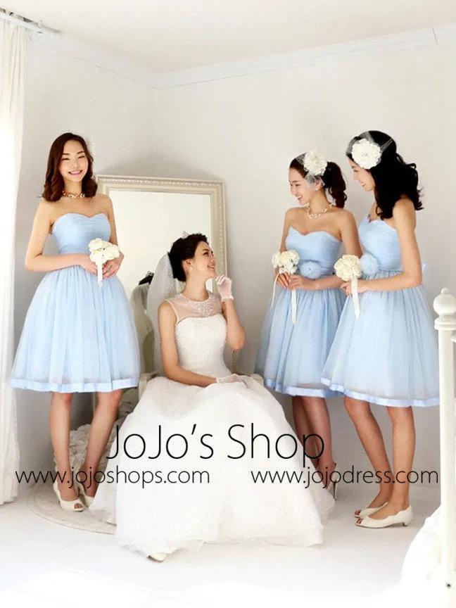 Powder Blue Strapless Vintage Style Bridesmaid Dress Semi Formal Dress | BM104