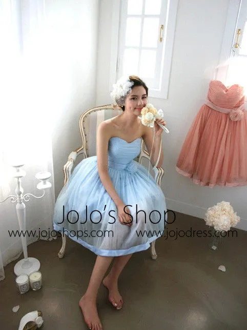 Powder Blue Strapless Vintage Style Bridesmaid Dress Semi Formal Dress | BM104