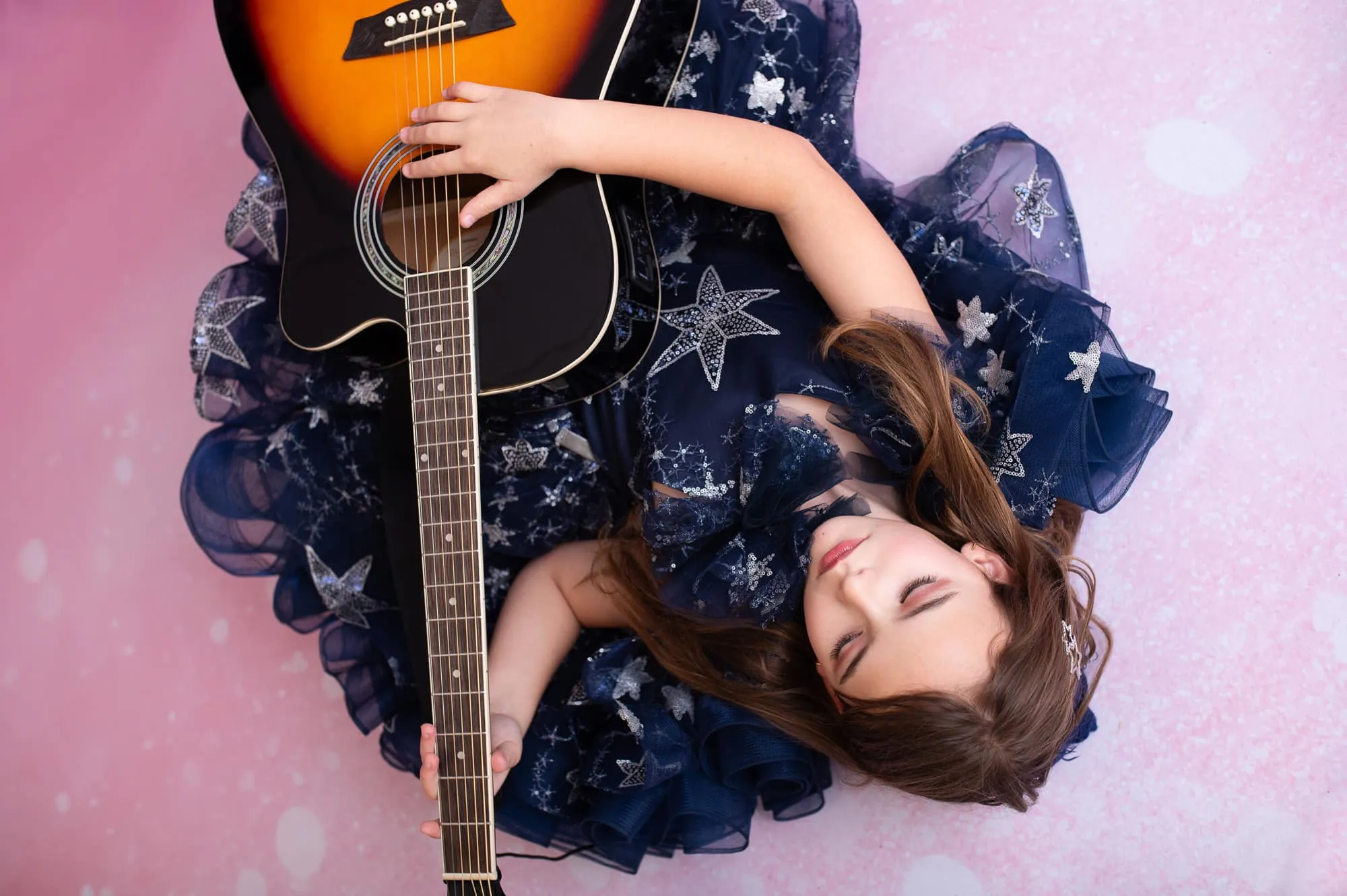 "Patriotic Shimmer" Petal Length Dress Navy (6 Year - Petite 7 Year)