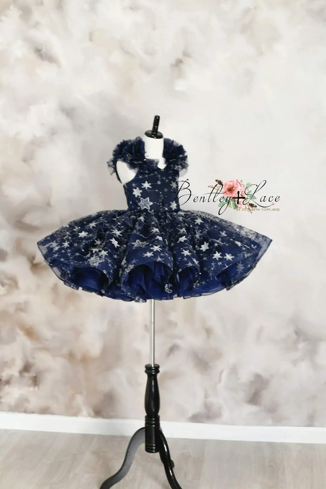 "Patriotic Shimmer" Petal Length Dress Navy (6 Year - Petite 7 Year)