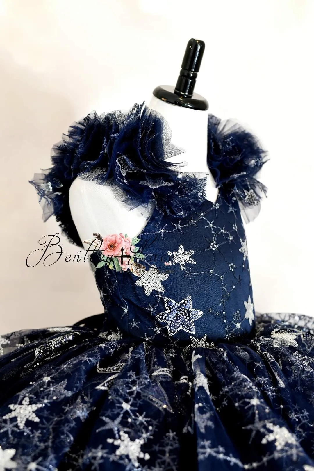 "Patriotic Shimmer" Petal Length Dress Navy (6 Year - Petite 7 Year)