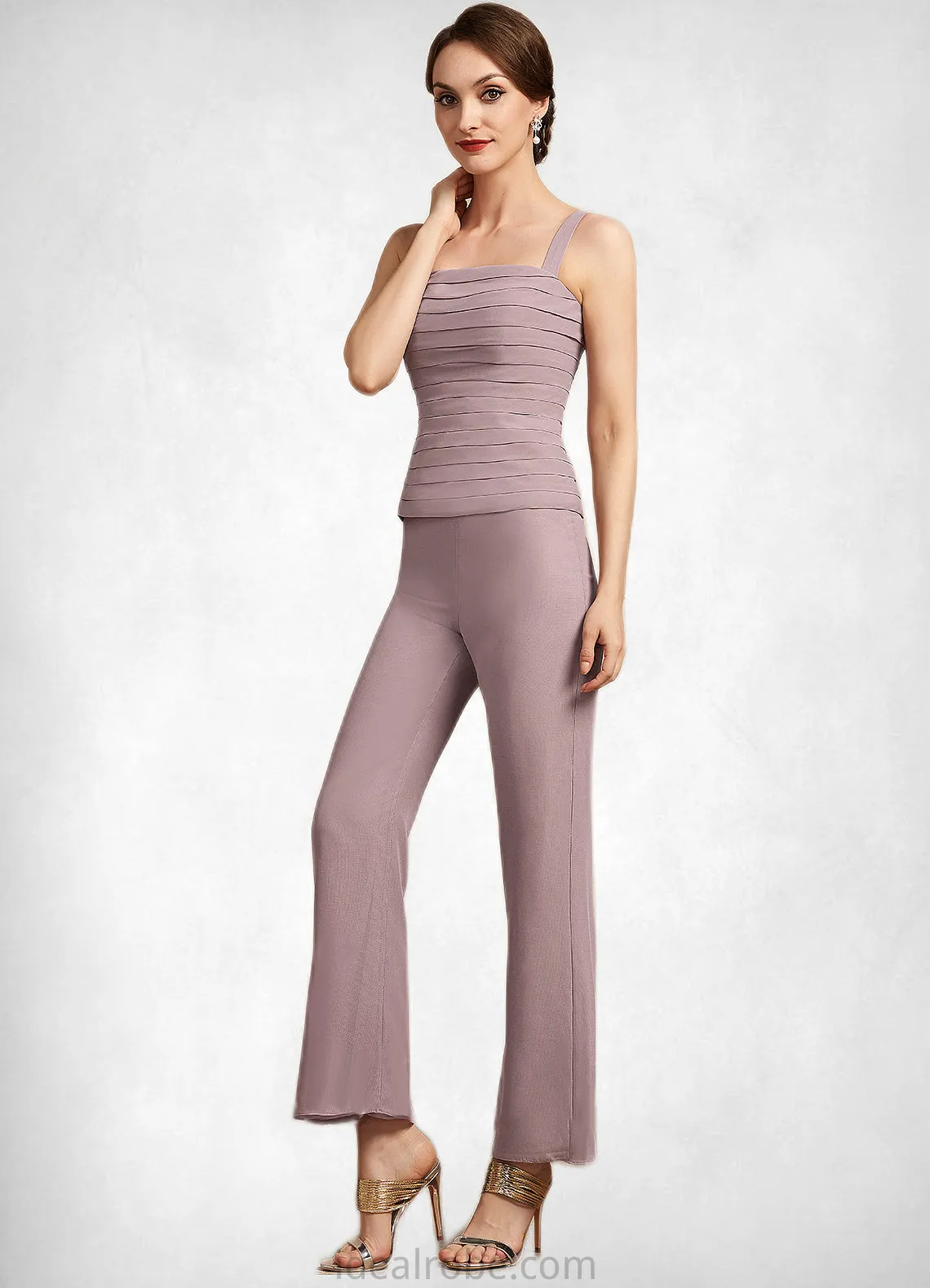 Scarlett Jumpsuit/Pantsuit Square Neckline Ankle-Length Chiffon Mother of the Bride Dress With Ruffle STK126P0014984