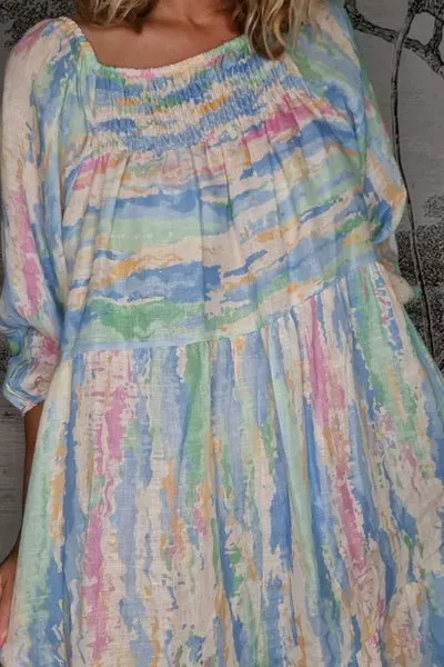 ZANSIBAR POUR SLEEVE DRESS RAINBOW SKY BLUE