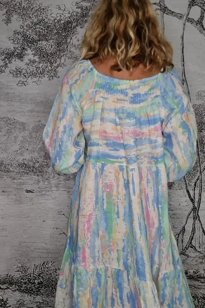 ZANSIBAR POUR SLEEVE DRESS RAINBOW SKY BLUE